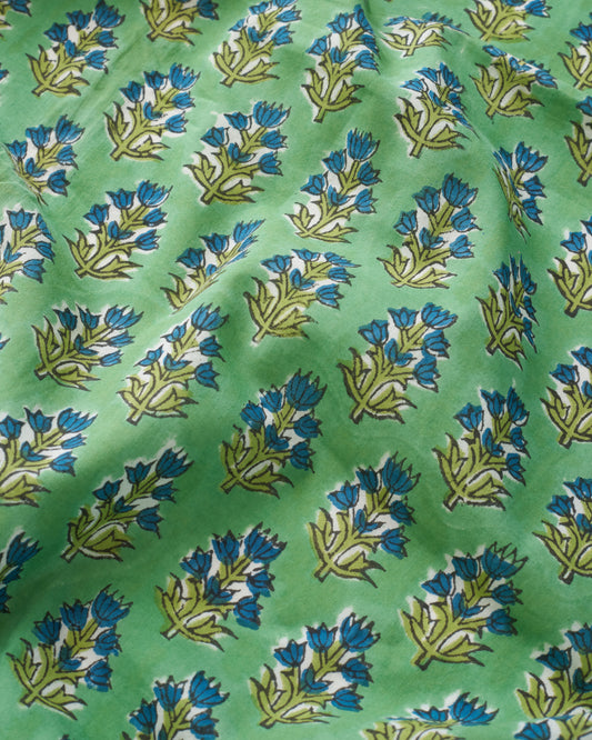 Mint Green and Blue Bloom Block Print