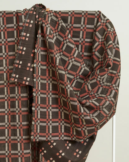 Mocha Rose Railroad Check Woven Linen Cotton