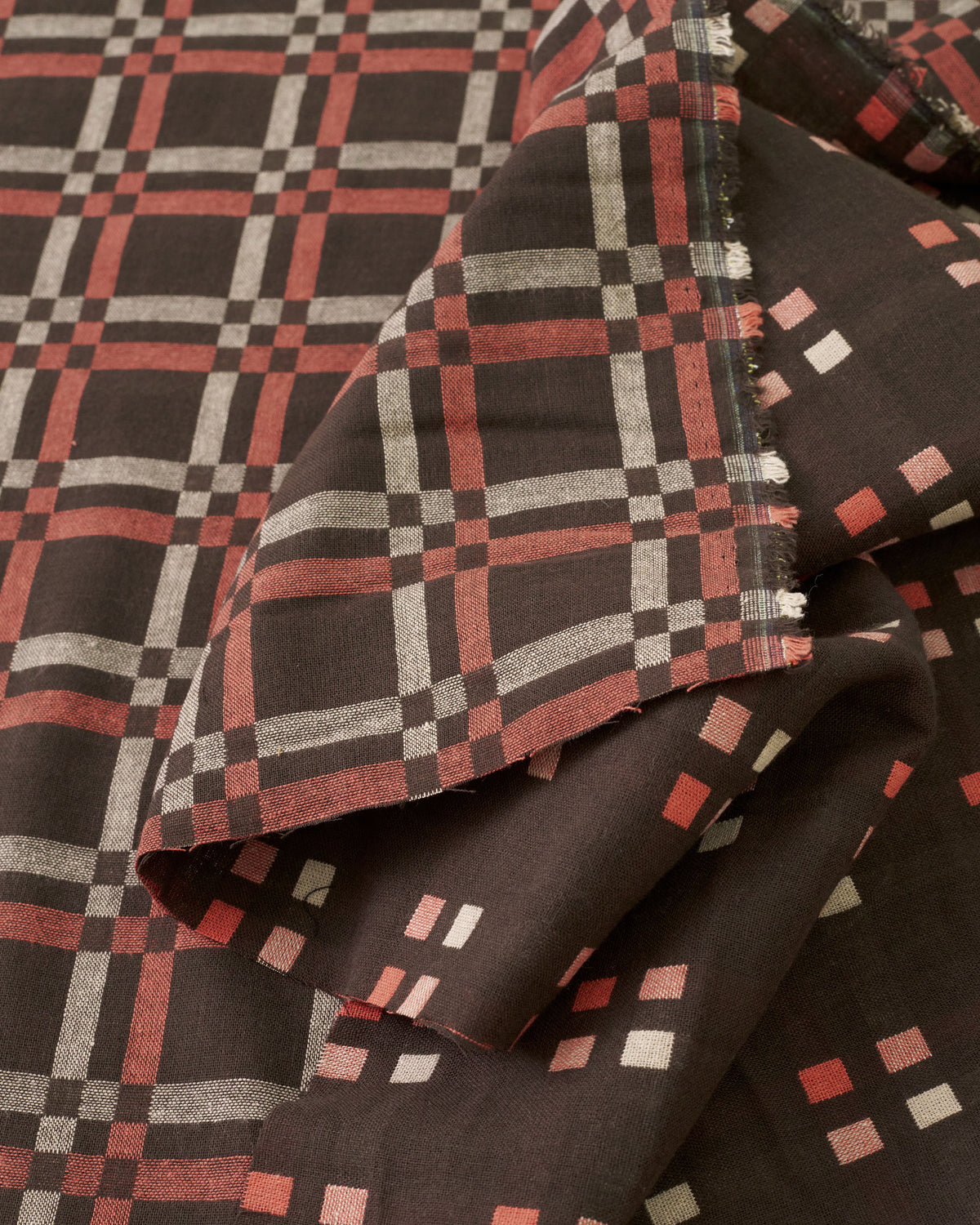 Mocha Rose Railroad Check Woven Linen Cotton