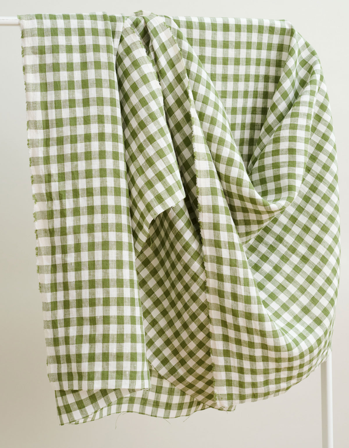 Mossy Green Gingham Washed Linen