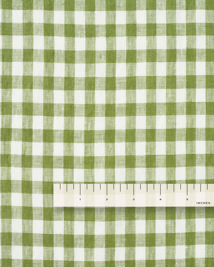 Mossy Green Gingham Washed Linen