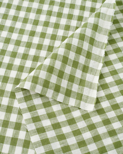 Mossy Green Gingham Washed Linen