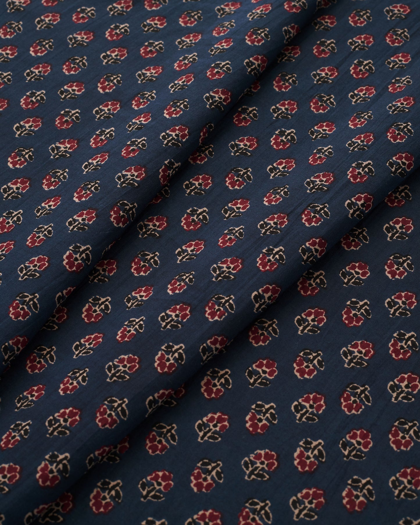 Navy and Red Mini Bloom Block Print Cotton