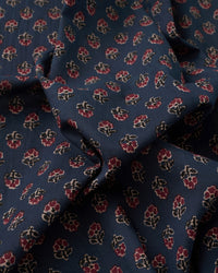 Navy and Red Mini Bloom Block Print Cotton