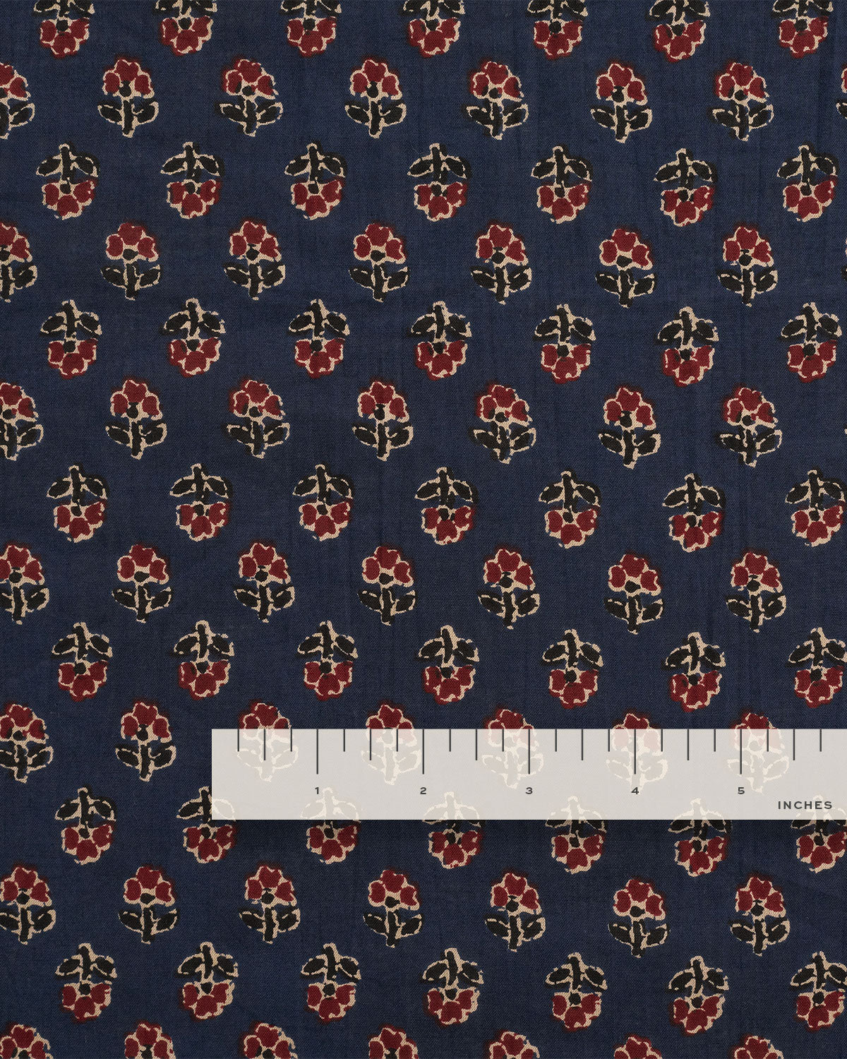 Navy and Red Mini Bloom Block Print Cotton