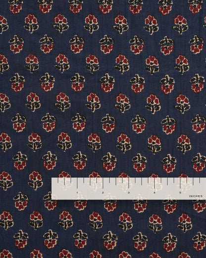 Navy and Red Mini Bloom Block Print Cotton