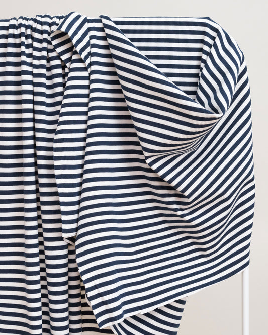 Navy and White Wide Stripe Rib Knit