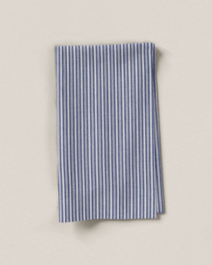 Navy Close Stripe Leno Weave Cotton Shirting