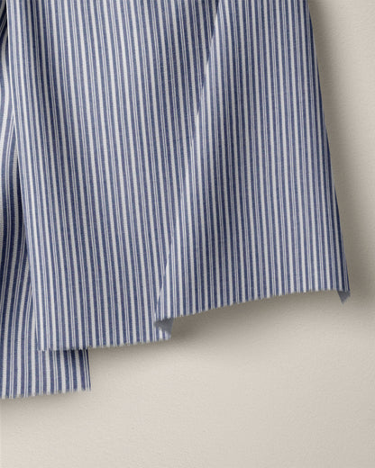 Navy Close Stripe Leno Weave Cotton Shirting