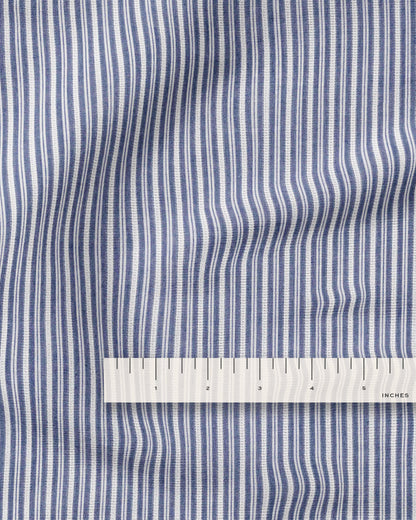 Navy Close Stripe Leno Weave Cotton Shirting