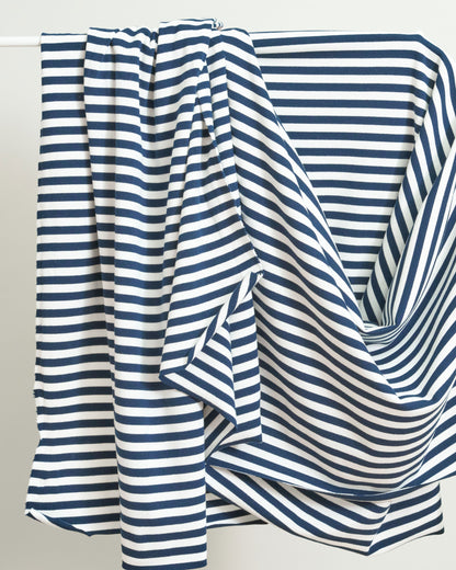 Navy and White Mid Weight Jersey Knit