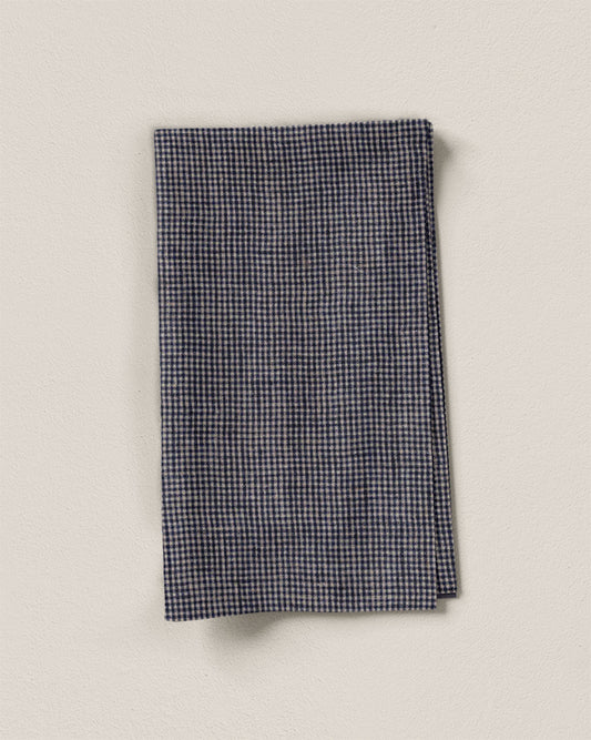 Navy Tiny Gingham Stonewashed Linen