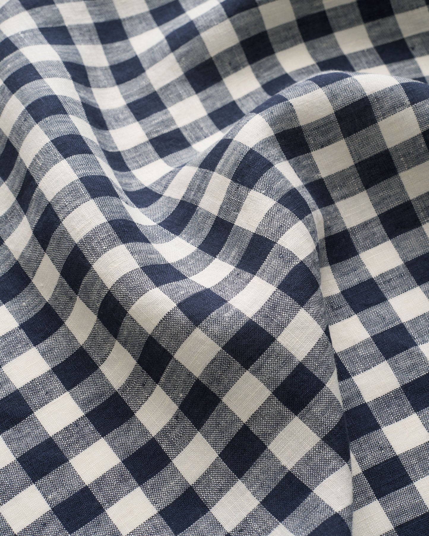 Navy Medium Gingham Washed Linen