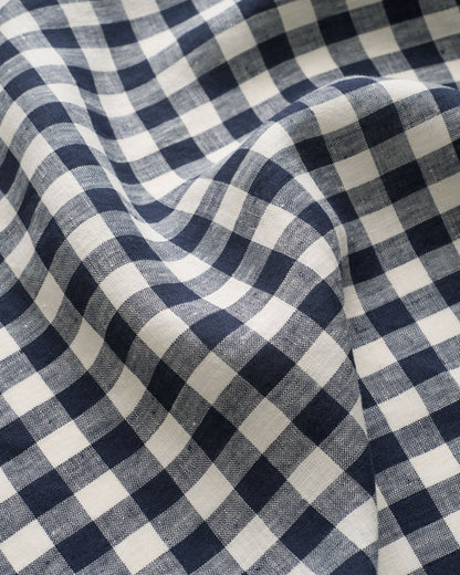 Navy Medium Gingham Washed Linen