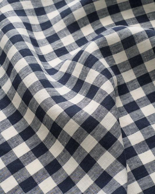 Navy Medium Gingham Washed Linen