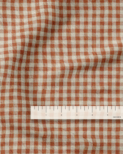 Pecan Small Gingham Stonewashed Linen