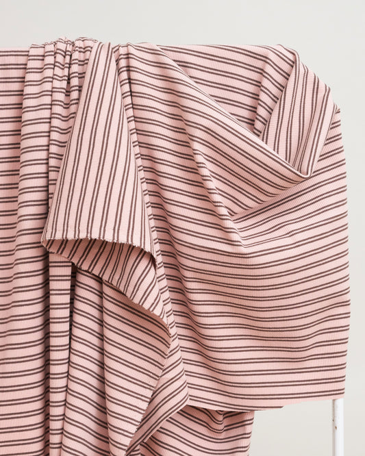 Pink and Cocoa Double Stripe Rib Knit