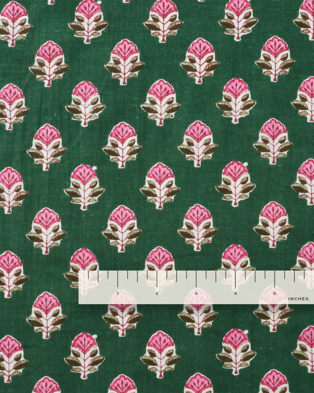Pink and Green Bloom Block Print Cotton