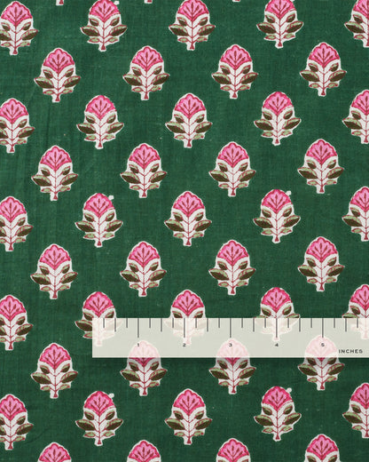 Pink and Green Bloom Block Print Cotton