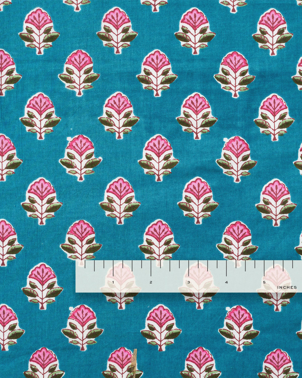 Pink and Light Blue Bloom Block Print Cotton