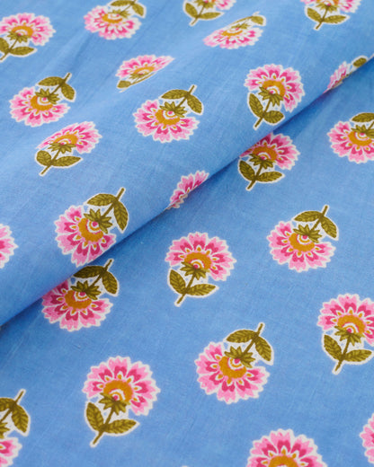 Pink and Periwinkle Bloom Block Print