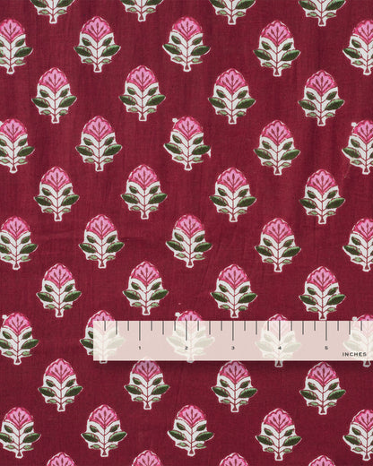 Pink and Ruby Bloom Block Print Cotton