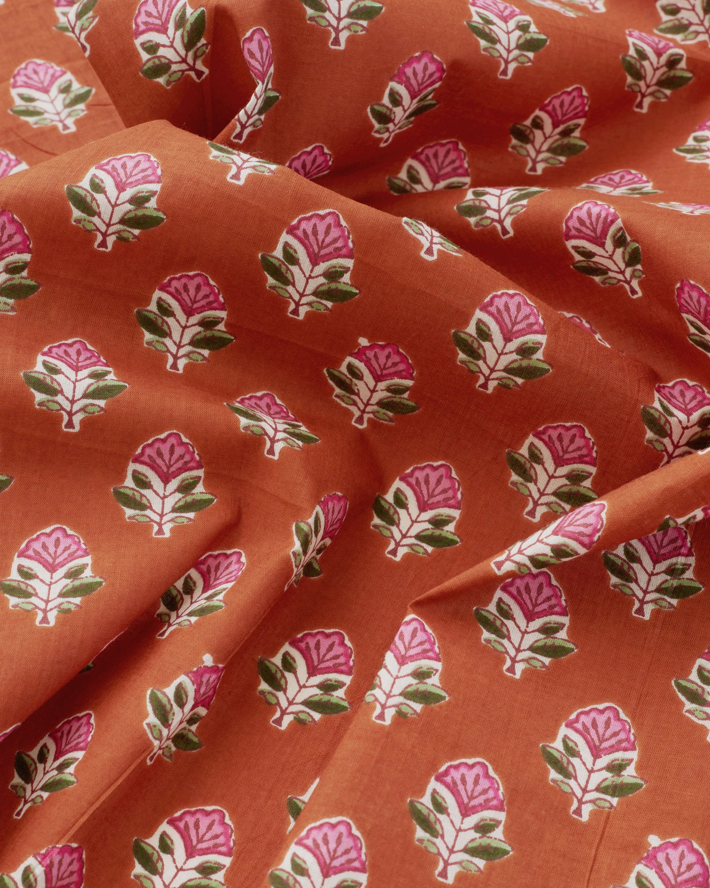 Pink and Rust Bloom Block Print Cotton