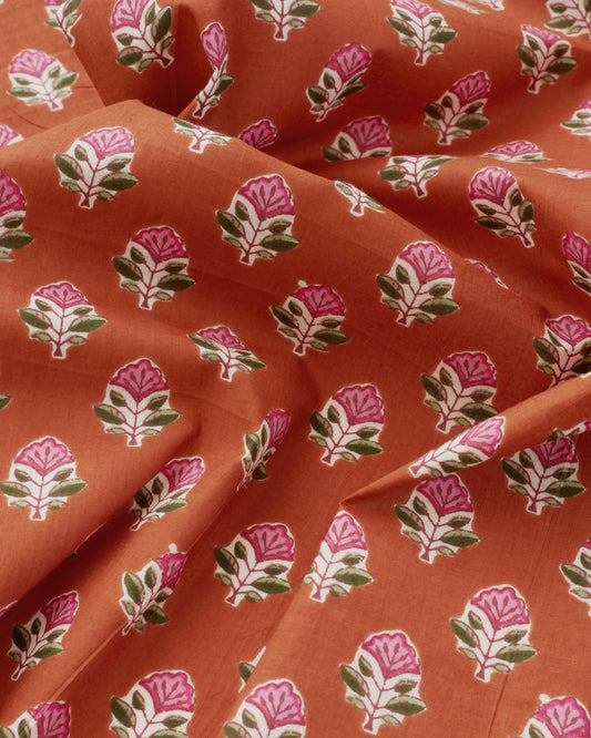 Pink and Rust Bloom Block Print Cotton