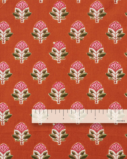 Pink and Rust Bloom Block Print Cotton