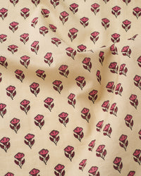 Pink and Tan Mini Bloom Block Print Cotton