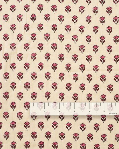 Pink and Tan Mini Bloom Block Print Cotton