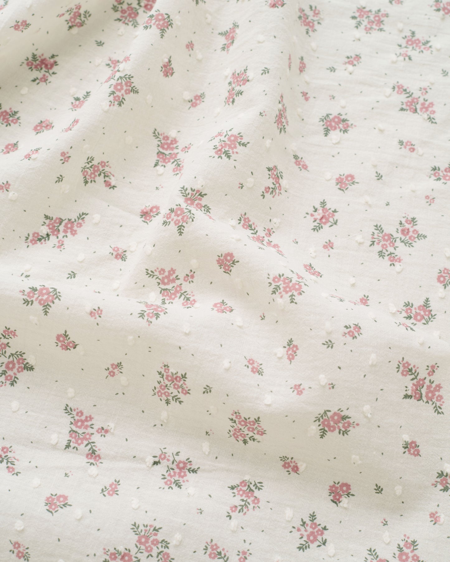 Pink Swiss Dot Blooms Cotton