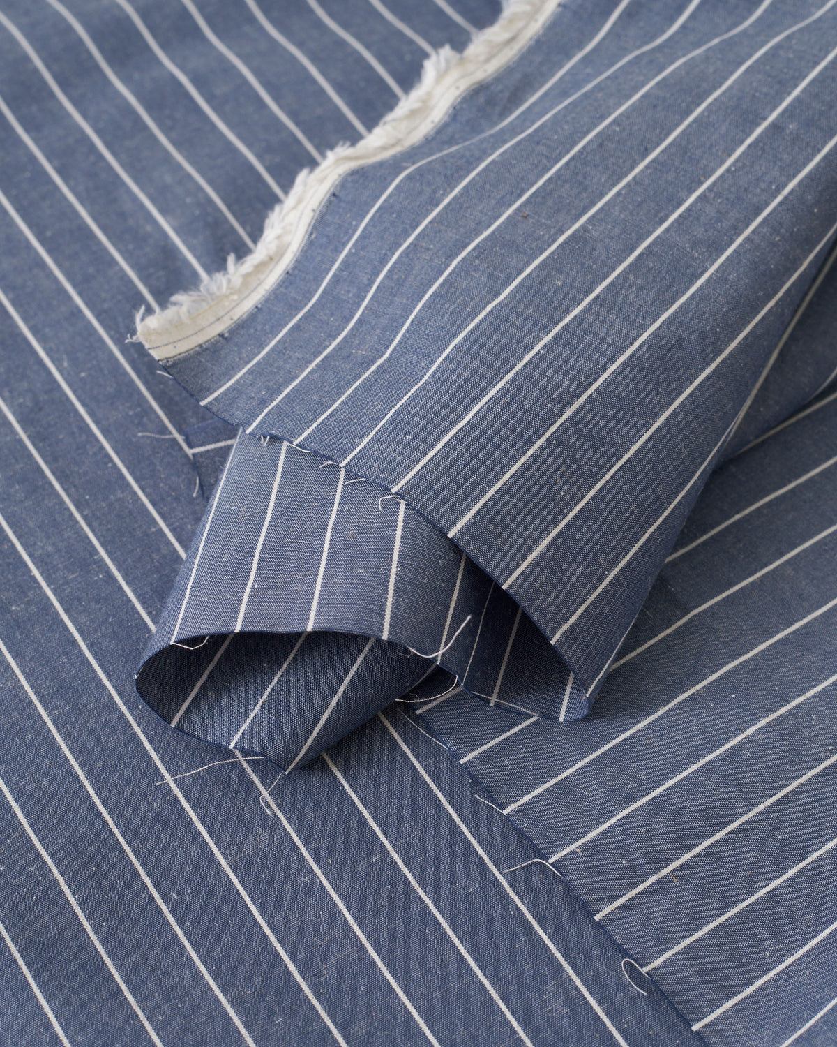 Pinstripe Linen Cotton - Nautical Blue