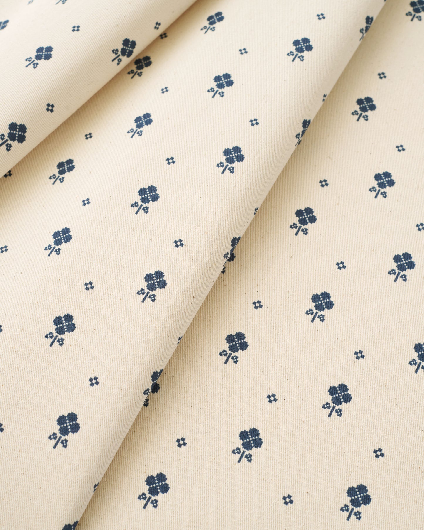 Natural Pixel Flower Printed Cotton Twill