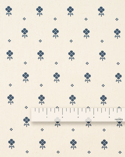 Natural Pixel Flower Printed Cotton Twill
