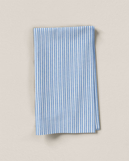 Powder Blue Close Stripe Leno Weave Cotton Shirting