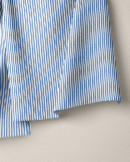 Powder Blue Close Stripe Leno Weave Cotton Shirting
