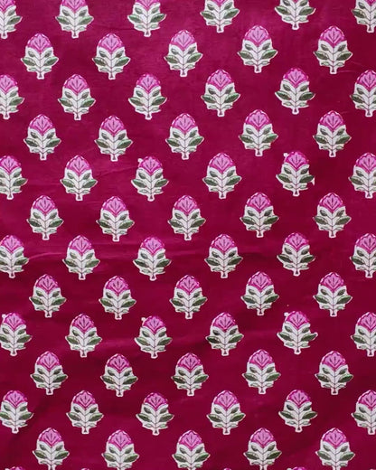 Pink and Rust Bloom Block Print Cotton