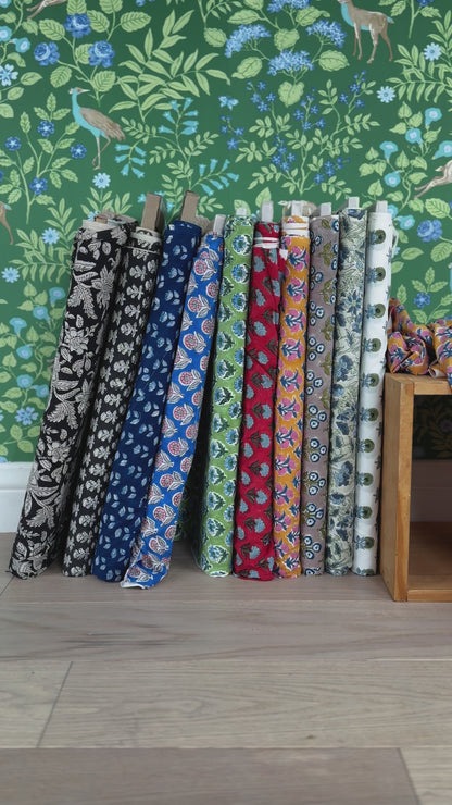 Blue and Pink Bloom Block Print Cotton