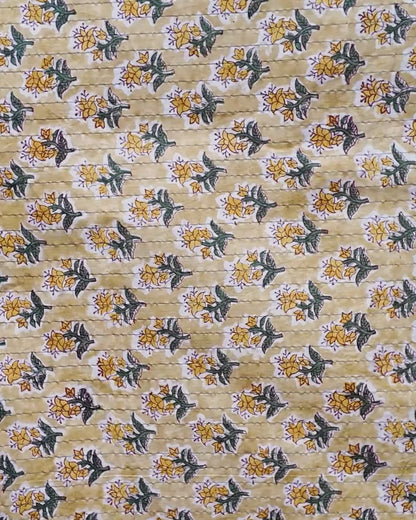 Yellow Metallic Bloom Block Print Cotton