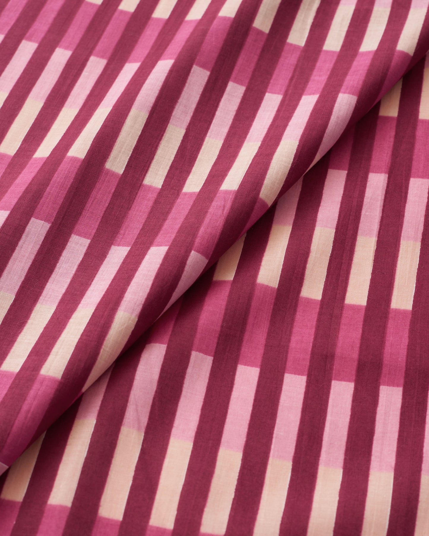 Raspberry Multi Stripe Block Print Cotton