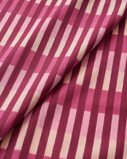 Raspberry Multi Stripe Block Print Cotton