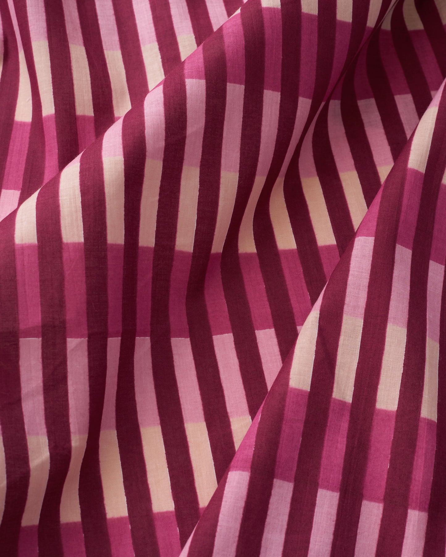 Raspberry Multi Stripe Block Print Cotton