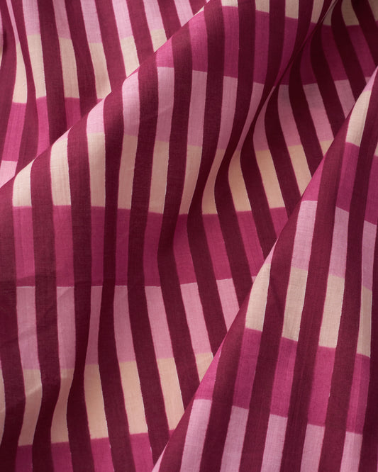 Raspberry Multi Stripe Block Print Cotton