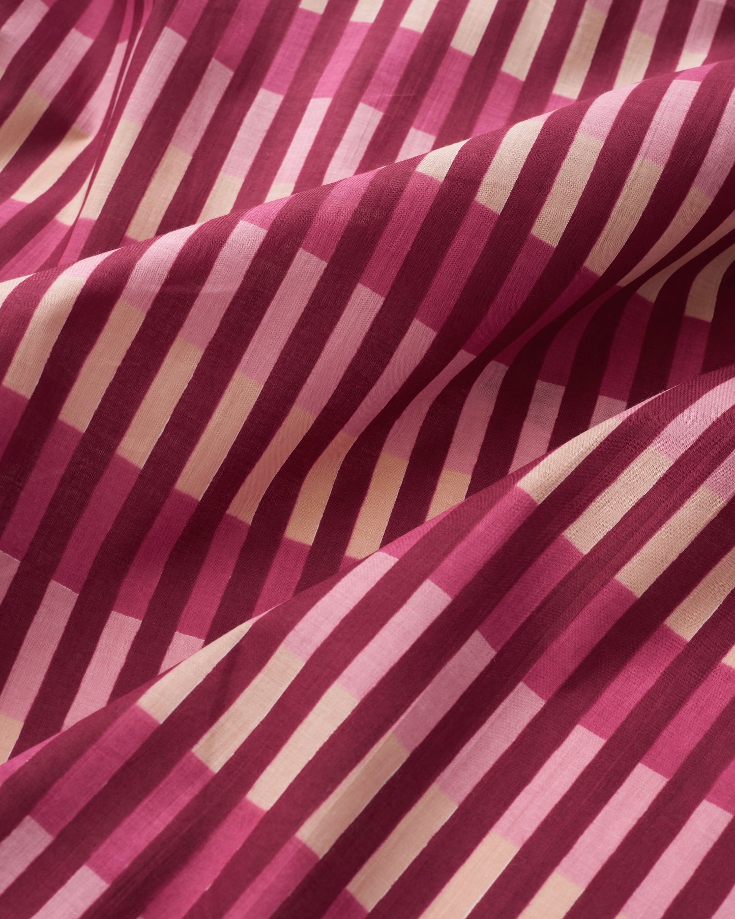 Raspberry Multi Stripe Block Print Cotton