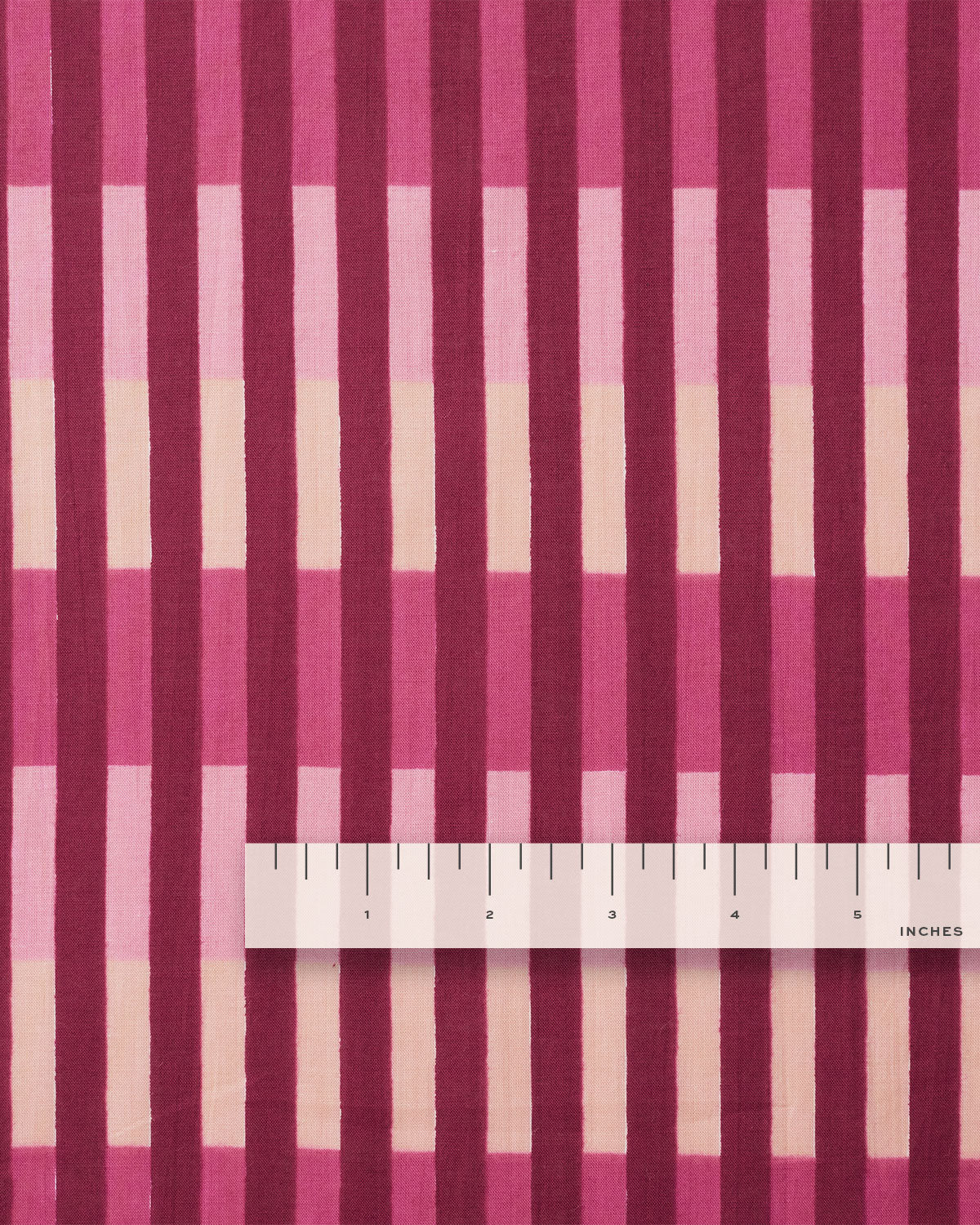 Raspberry Multi Stripe Block Print Cotton