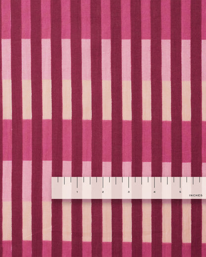 Raspberry Multi Stripe Block Print Cotton