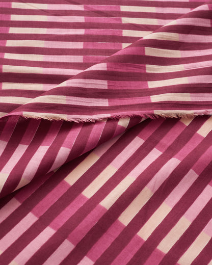 Raspberry Multi Stripe Block Print Cotton