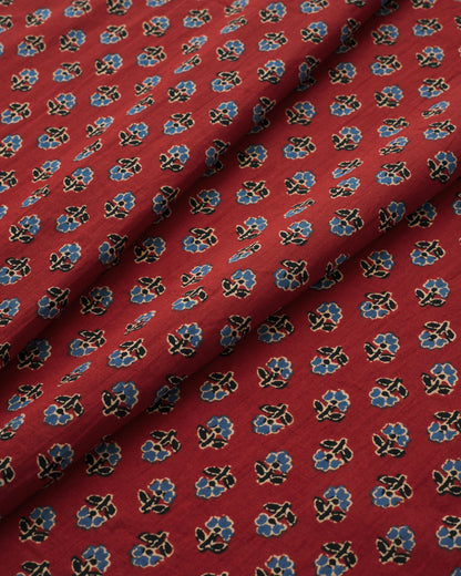 Red and Blue Mini Bloom Block Print Cotton
