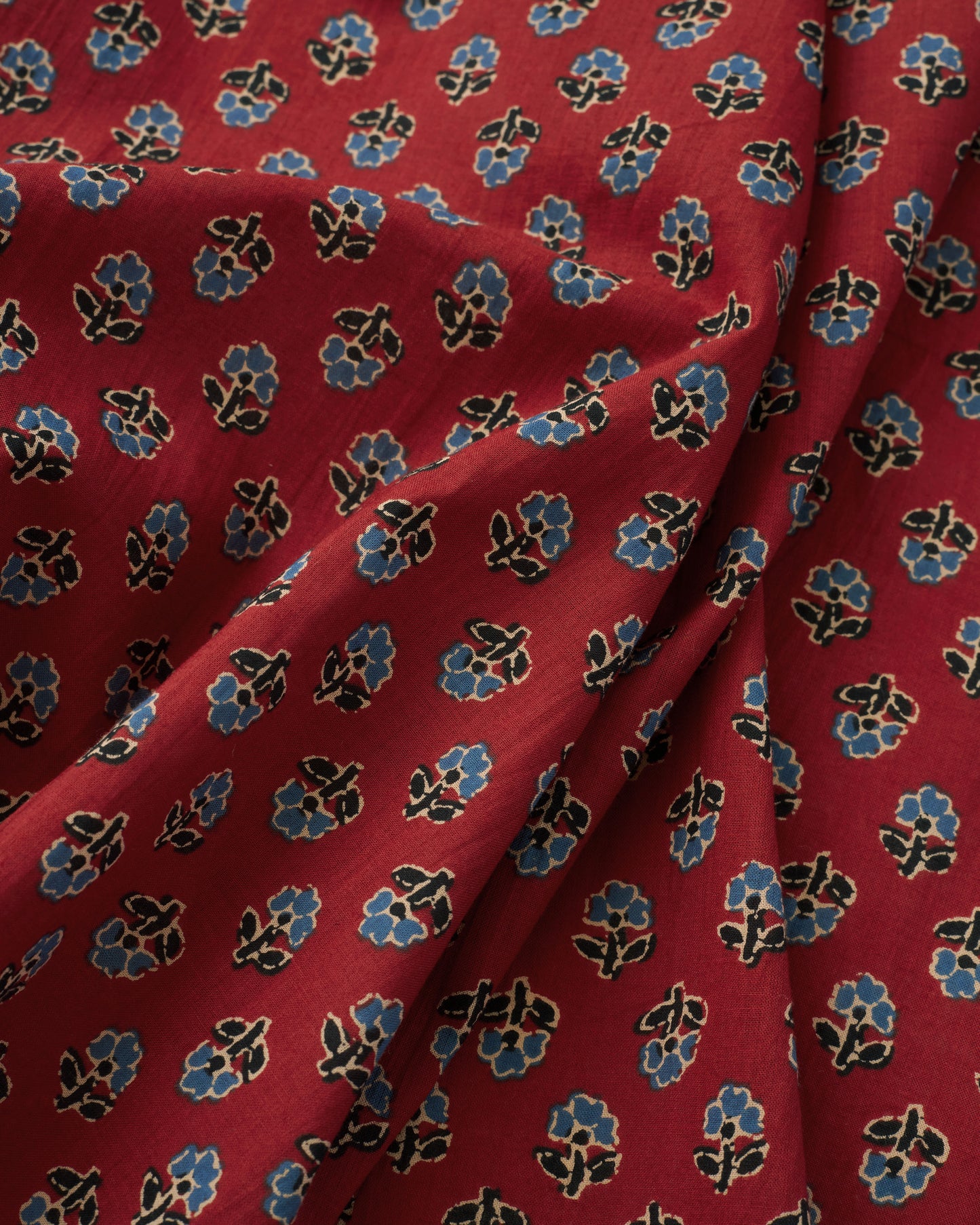 Red and Blue Mini Bloom Block Print Cotton